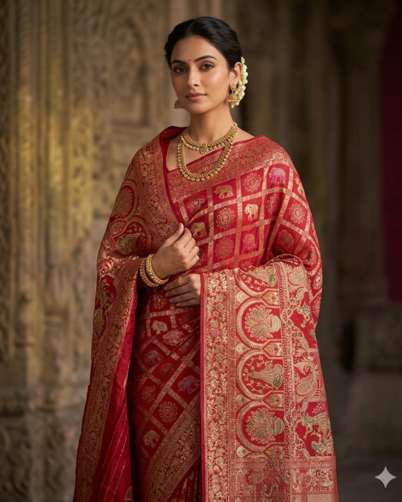 red silk saree