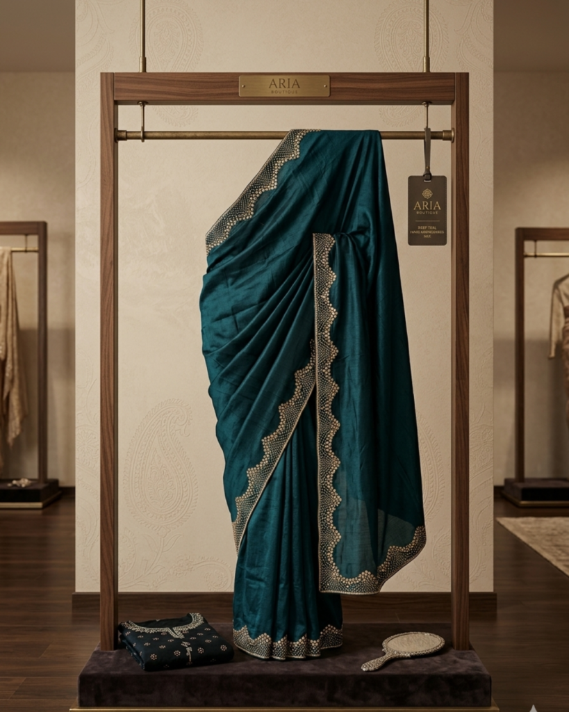 heavy designer green color saree (1)