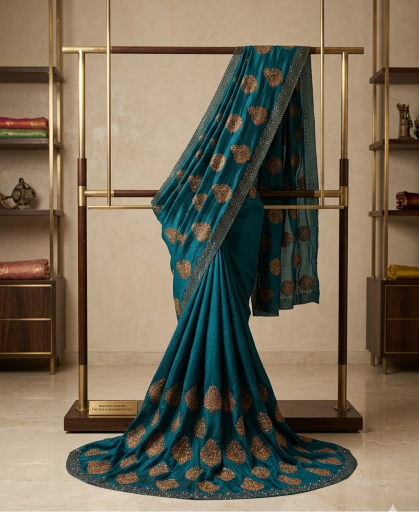 heavy designer green color saree