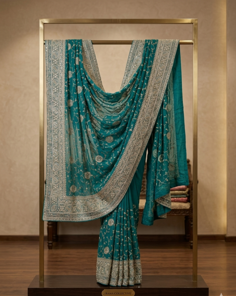 heavy embroidary green color saree