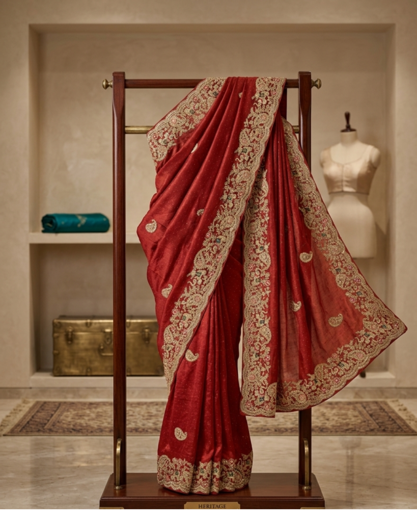 heavy rust orange saree