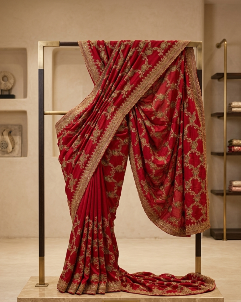 party wear red color saree