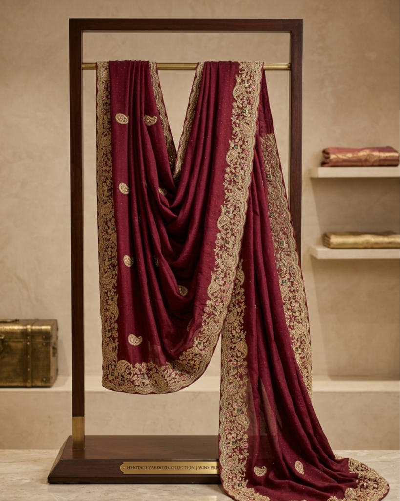 party wear wine color saree
