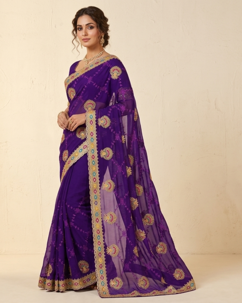 purple chiffon saree